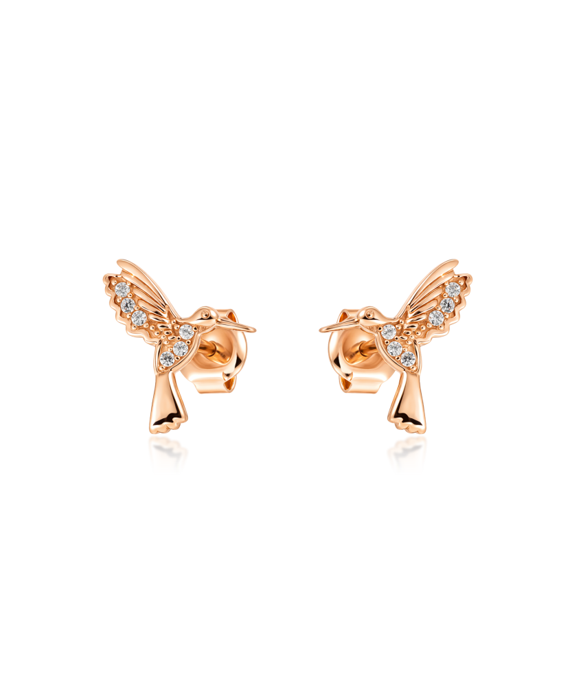 Gold earrings with zircons “Hummingbird”