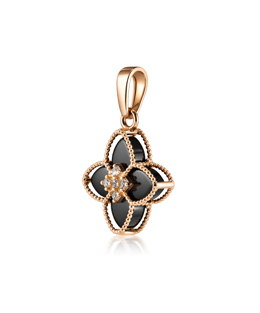 Gold pendant with onyx and zircons