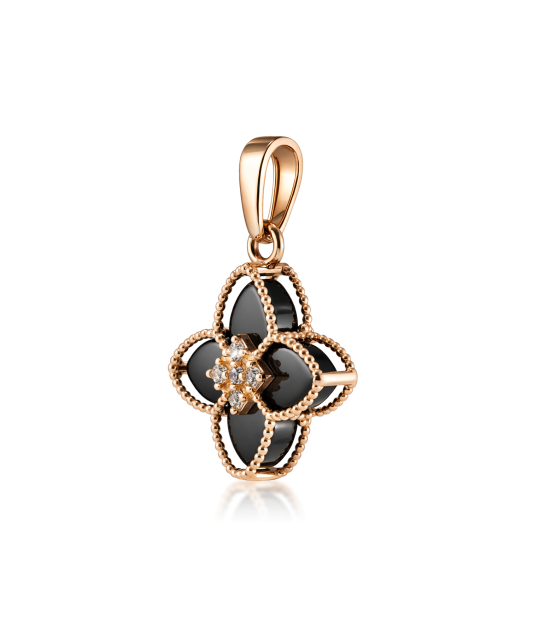 Gold pendant with onyx and zircons