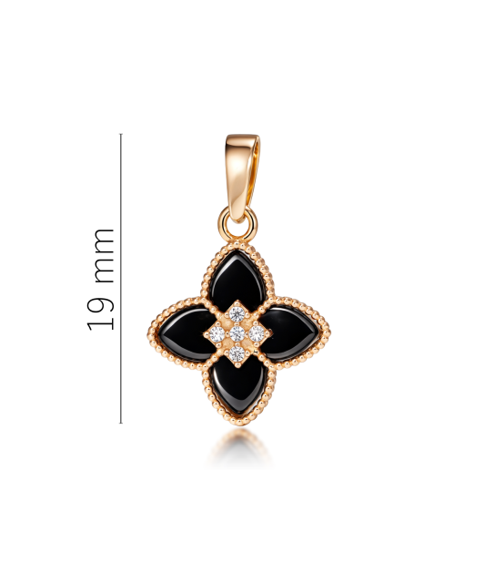 Gold pendant with onyx and zircons