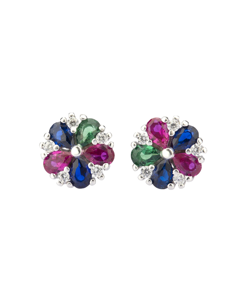 Sterling silver earrings with zircons "flowers"