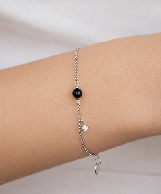 Серебряный браслет с жемчугом и цирконом