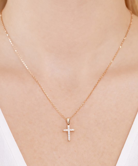 Gold pendant with zircons "cross"