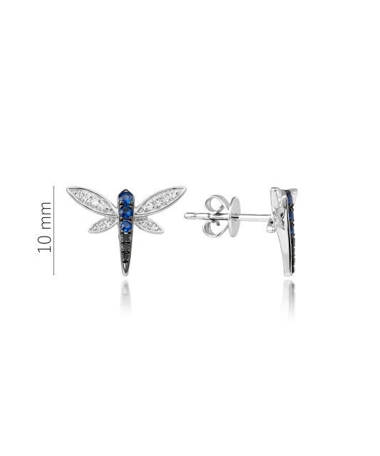 White gold earrings with sapphires, black diamonds and diamonds