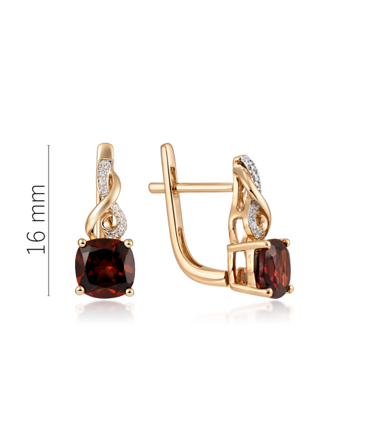 Gold earrings with garnet and diamonds