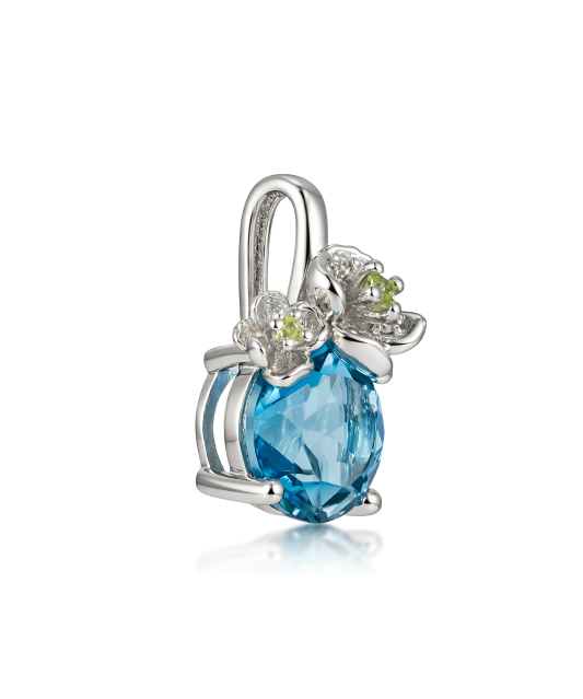 White gold pendant with topaz, diamonds and peridots