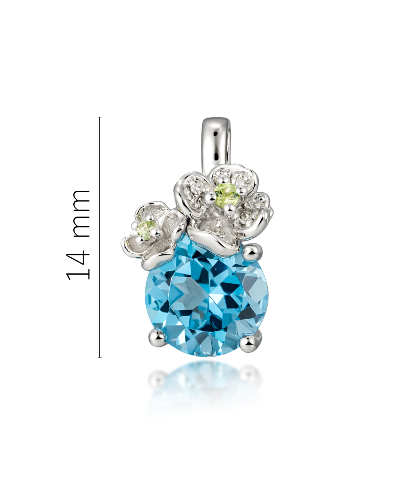 White gold pendant with topaz, diamonds and peridots