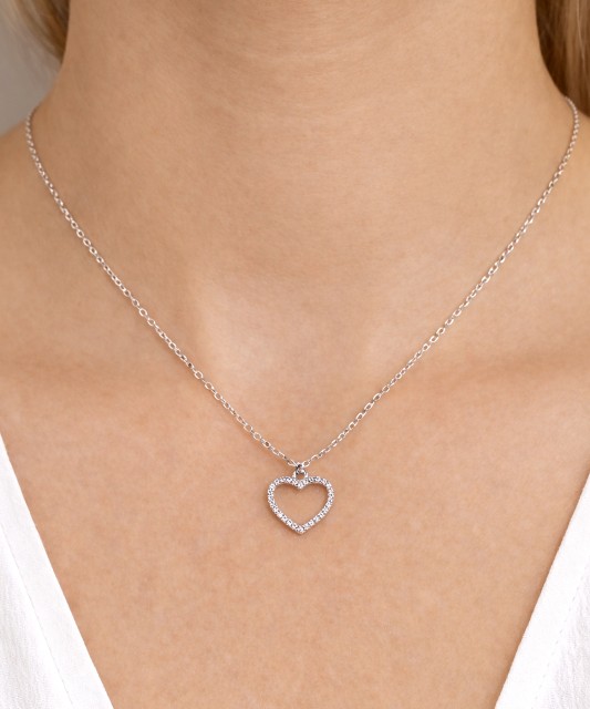 Sterling silver chain with zirconium pendant "heart"