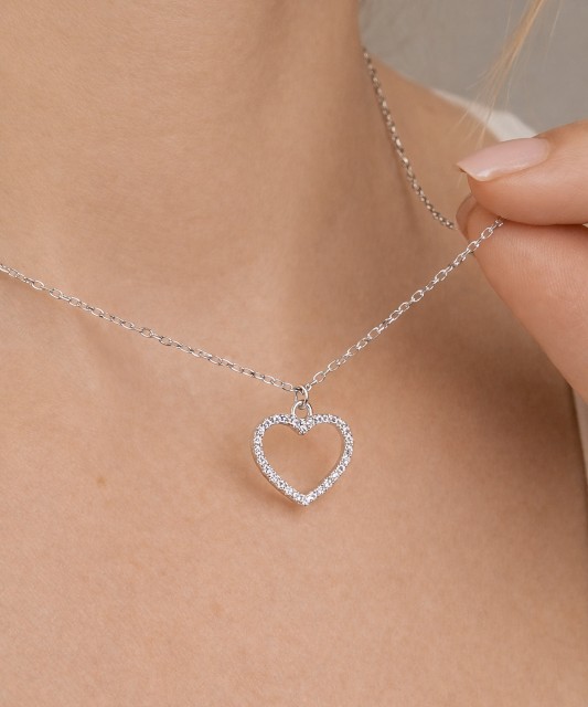 Sterling silver chain with zirconium pendant "heart"