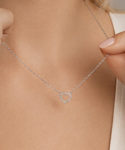 Sterling silver chain with zirconium pendant "heart"