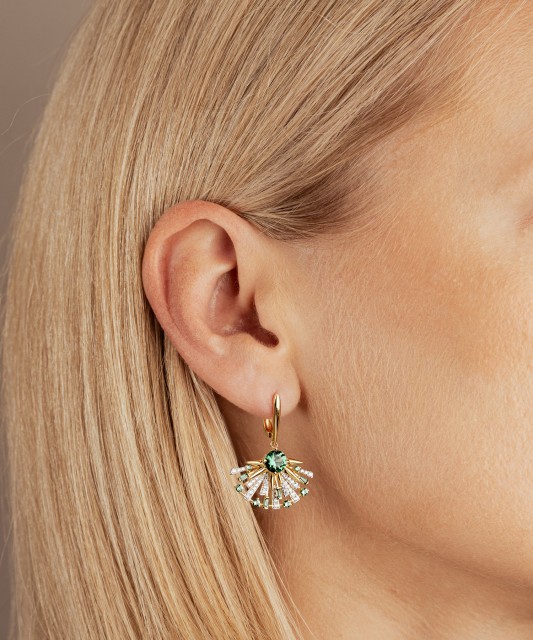 Серебряные позолоченные серьги со шпинелями и цирконами