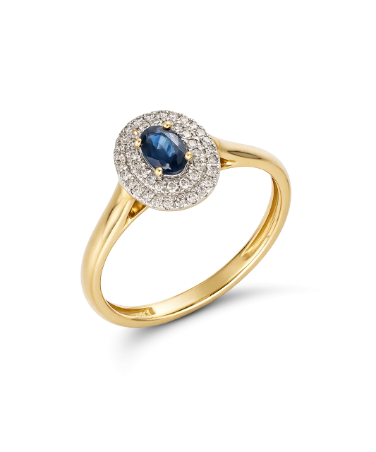 Yellow gold ring with sapphires and diamonds