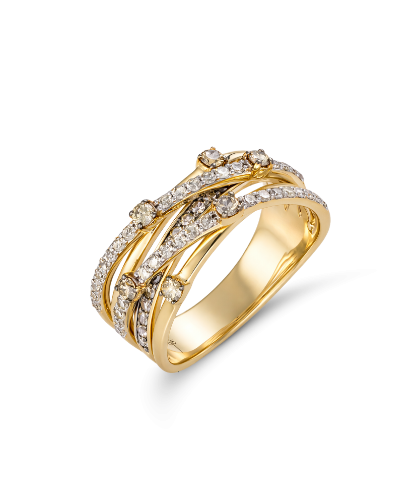 Yellow gold ring with cognac diamonds