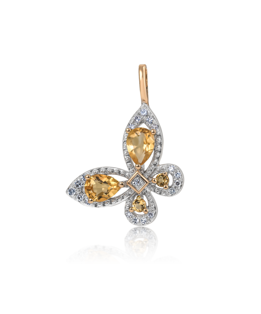 Gold pendant with citrines and diamonds