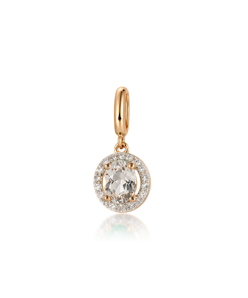 Gold pendant with white topaz and diamonds