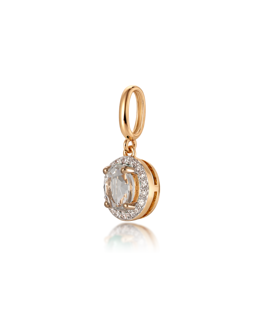 Gold pendant with white topaz and diamonds