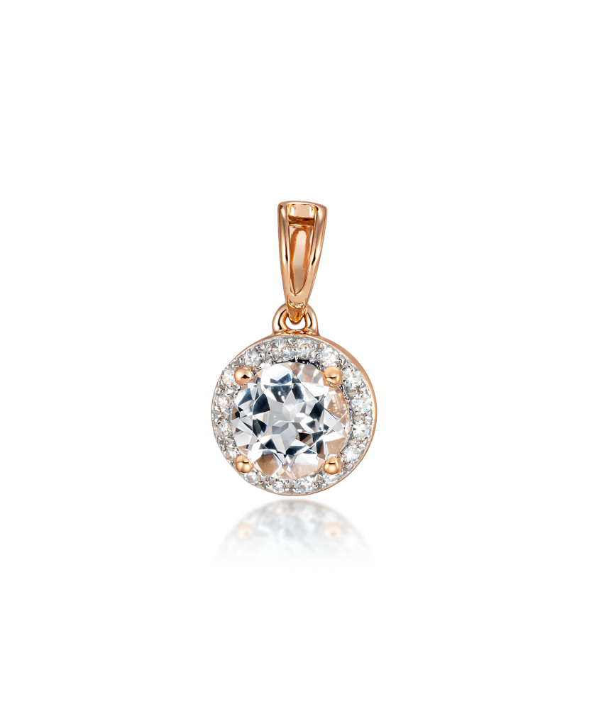 Gold pendant with white topaz and diamonds
