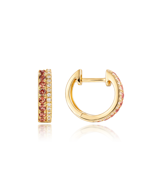 Yellow gold earrings with orange sapphires and diamonds