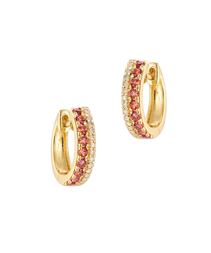 Серьги из жёлтого золота с оранжевыми сапфирами и бриллиантами