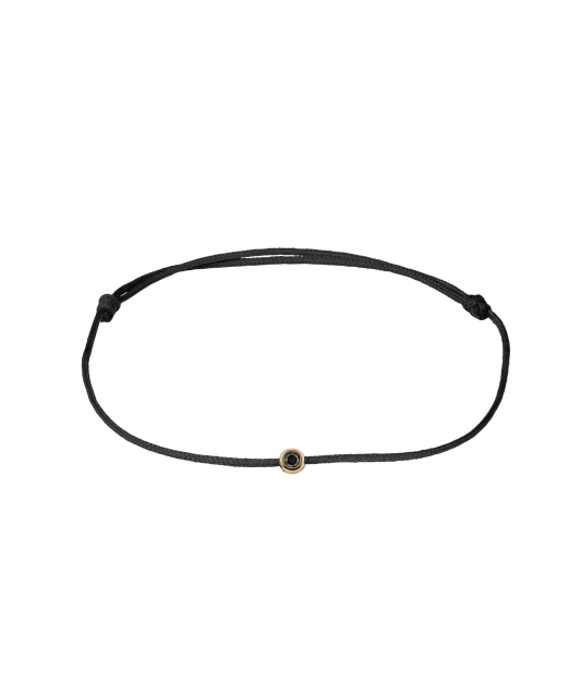 Black string bracelet with black diamond and yellow gold