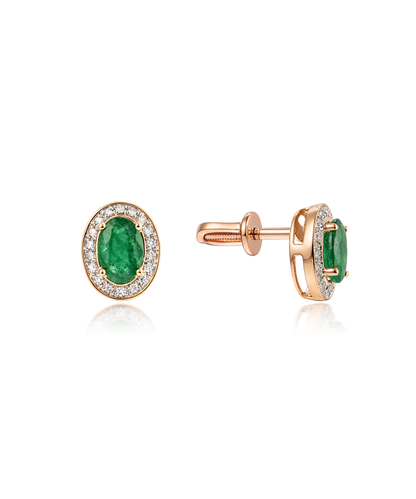 Gold earrings with emeralds and diamonds