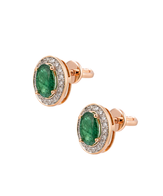 Gold earrings with emeralds and diamonds