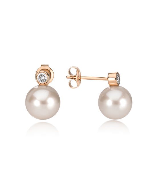 Gold earrings with pearls and diamonds