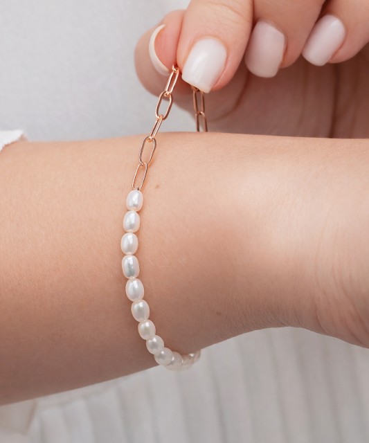 Позолоченный серебряный браслет с жемчугом