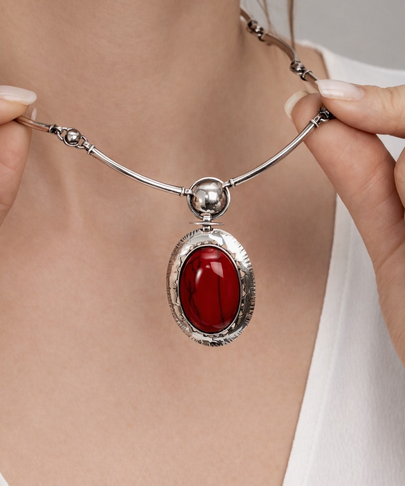 Silver necklace with coral