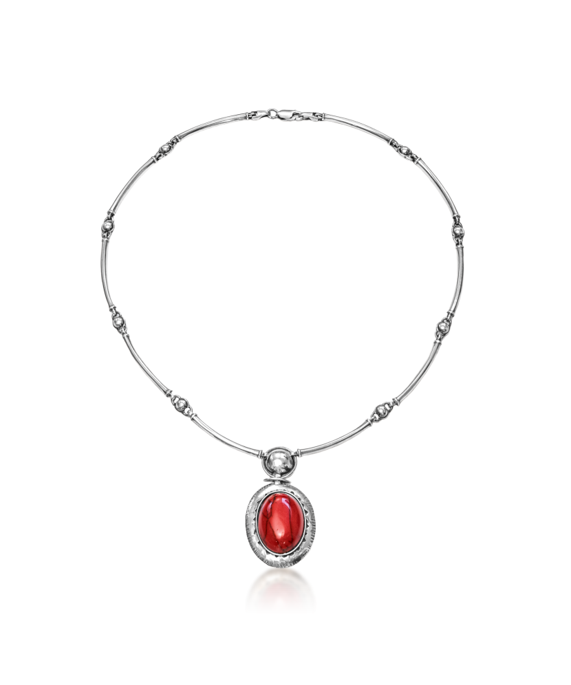 Silver necklace with coral