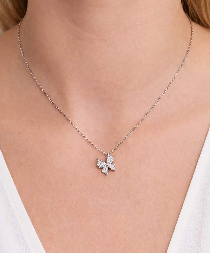 Silver chain with zircon pendant "Butterfly"