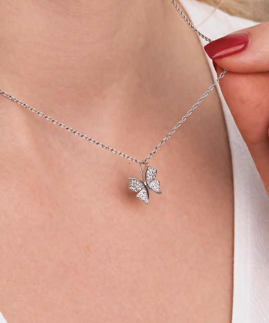 Silver chain with zircon pendant "Butterfly"