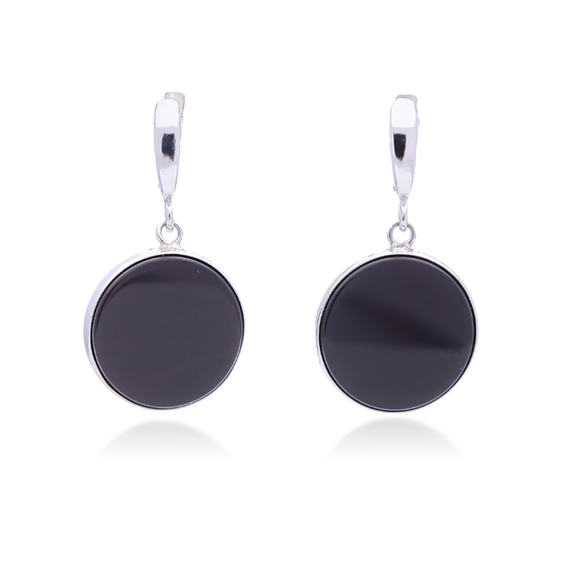 Sterling silver earrings with onyx 25mm