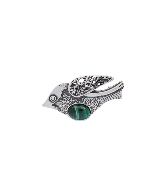 Sterling silver  brooch with malachite "Bird"