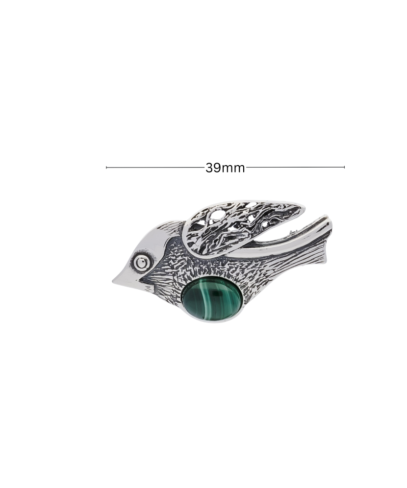 Sterling silver  brooch with malachite "Bird"