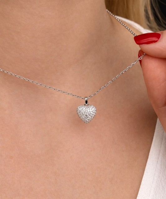Sterling silver chain with zirconium pendant "heart"