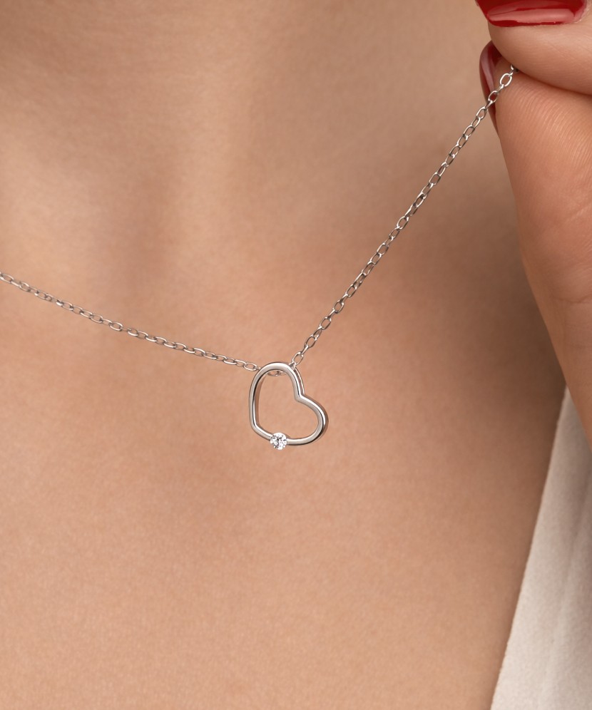 Sterling silver chain with zirconium pendant "heart"