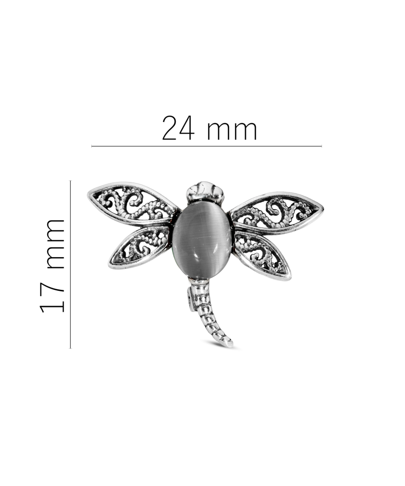 Sterling silver brooch with cat's eye stone "Dragonfly"