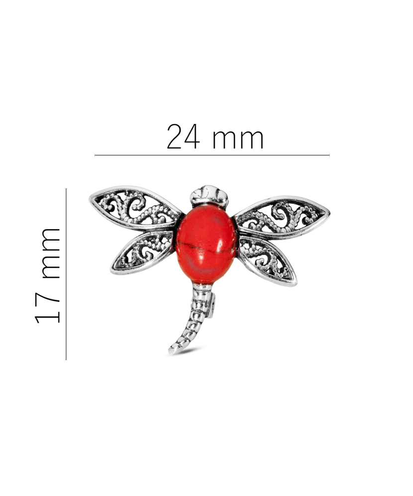 Sterling silver brooch with coral "Dragonfly"