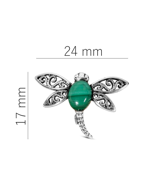 Sterling silver brooch with malachite "Dragonfly"