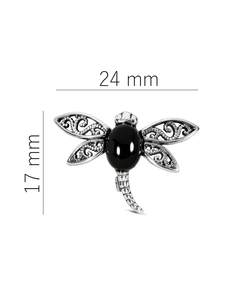 Sterling silver brooch with onyx "Dragonfly"