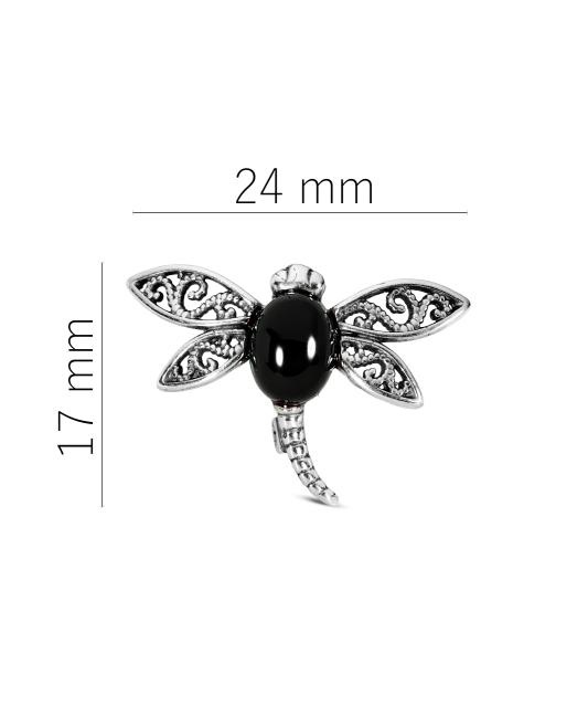 Sterling silver brooch with onyx "Dragonfly"