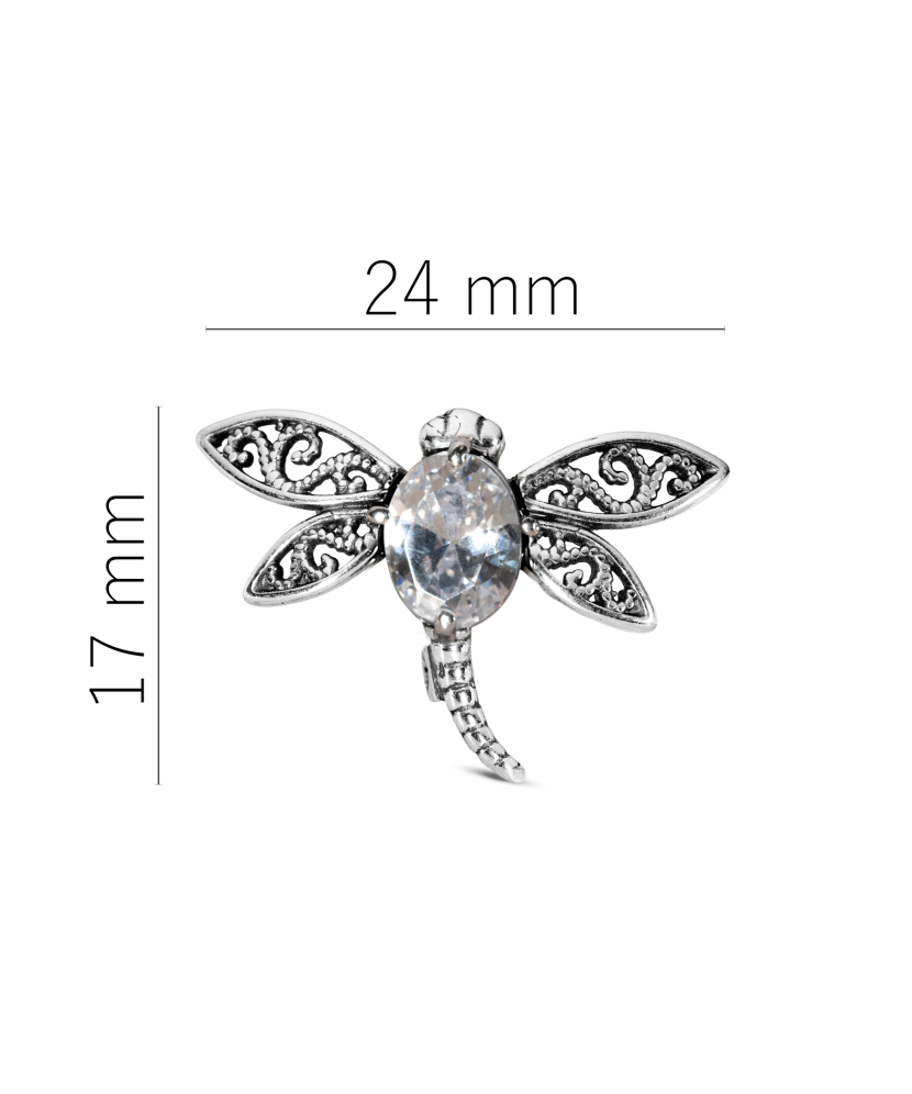 Sterling silver brooch with zircon "Dragonfly"