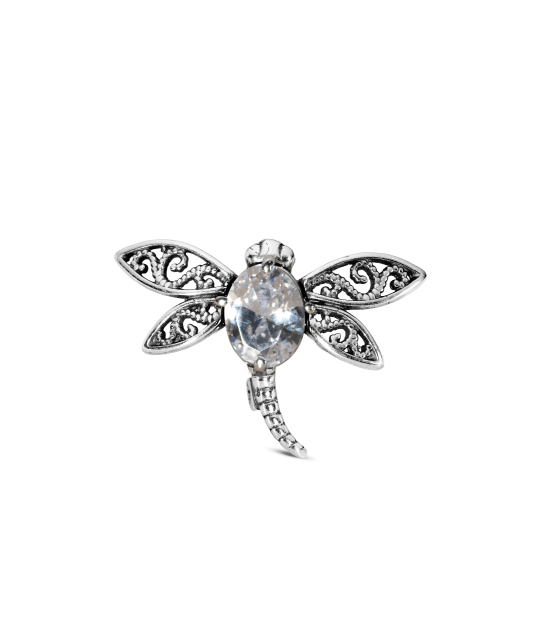 Sterling silver brooch with zircon "Dragonfly"