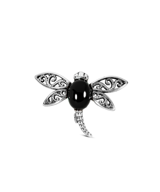 Sterling silver brooch with onyx "Dragonfly"