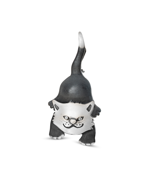 Sterling silver brooch with crystals "Cat"