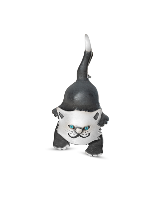 Sterling silver brooch with crystals "Cat"