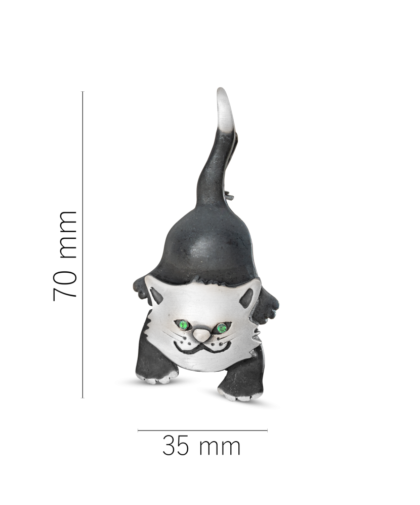 Серебряная брошь с кристаллами "Кот"