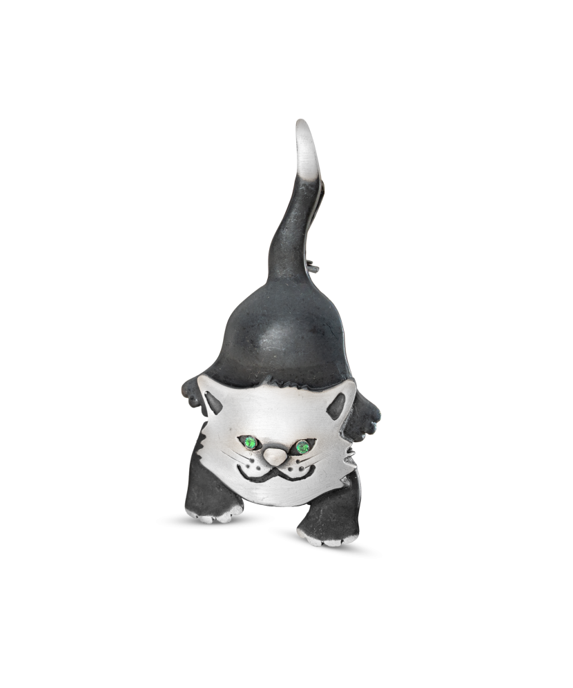 Sterling silver brooch with crystals "Cat"