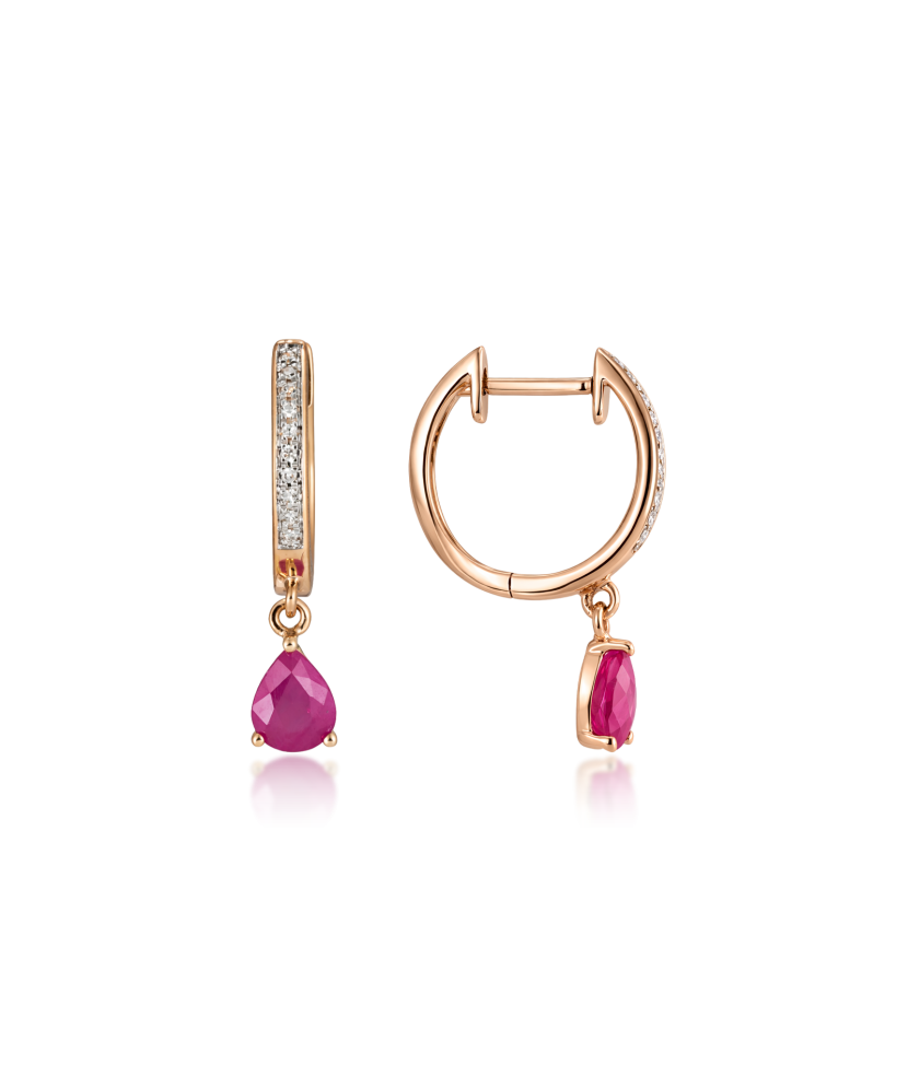 Gold earrings with diamonds and rubies
